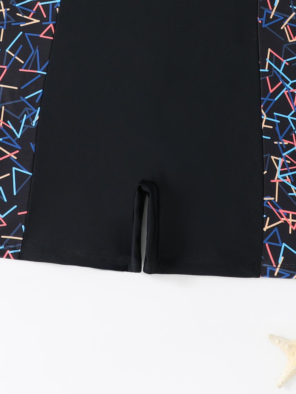 Womens Athletic One-Piece Swimsuit With Geometric Print Panels